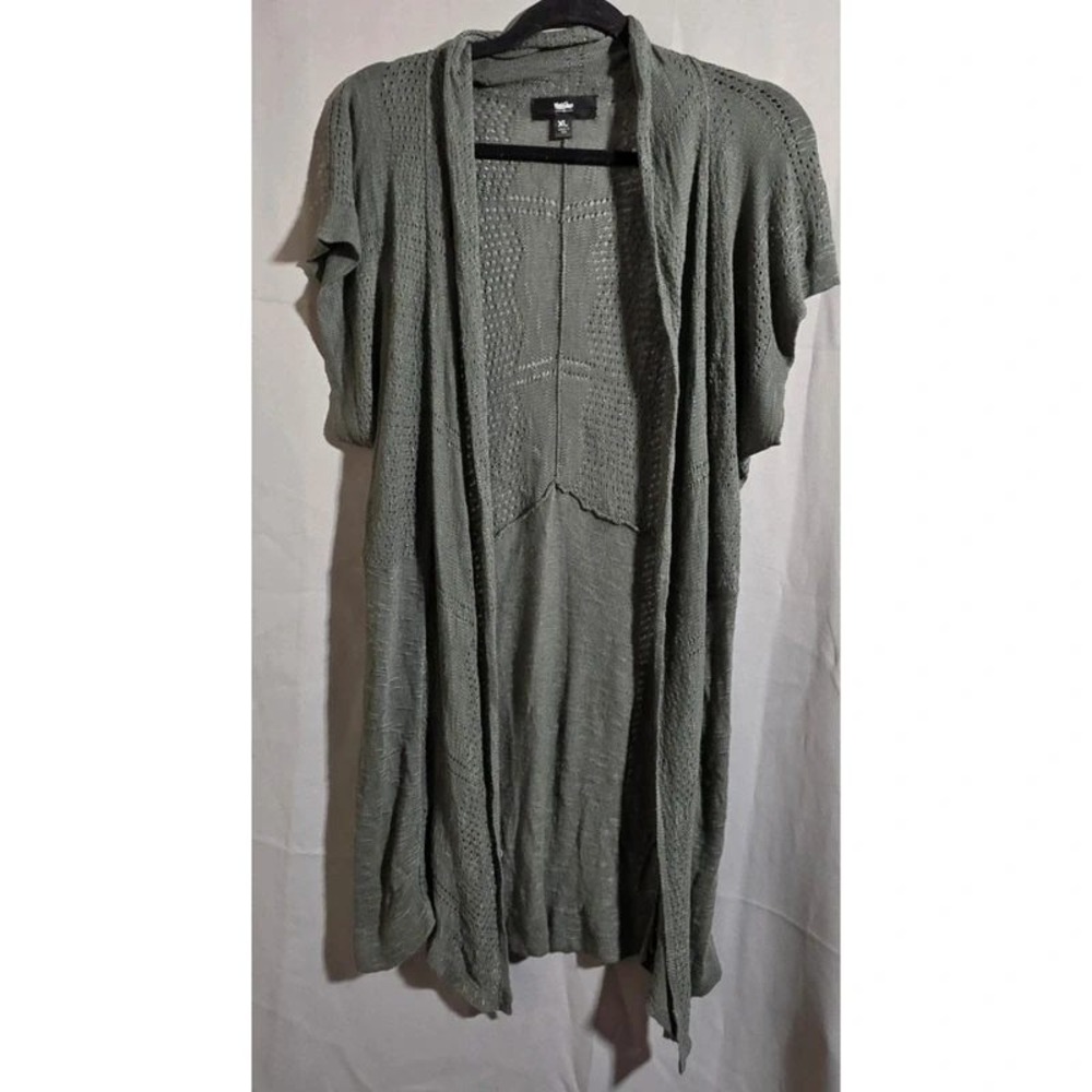 Mossimo Womens XL Sage Green Open Front Pointelle Knit Short Sleeve Cardigan